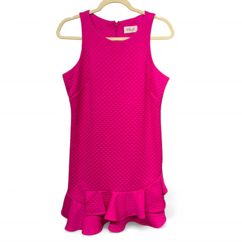 **SOLD** Eliza J Hot Pink Textured Ruffle Hem Mini Dress - Picture 3 of 8